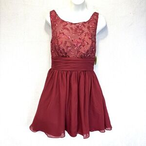 NWT‎ Masquerade Valentines Dress Juniors 9 Red Sequin Chiffon Fit & Flare Party